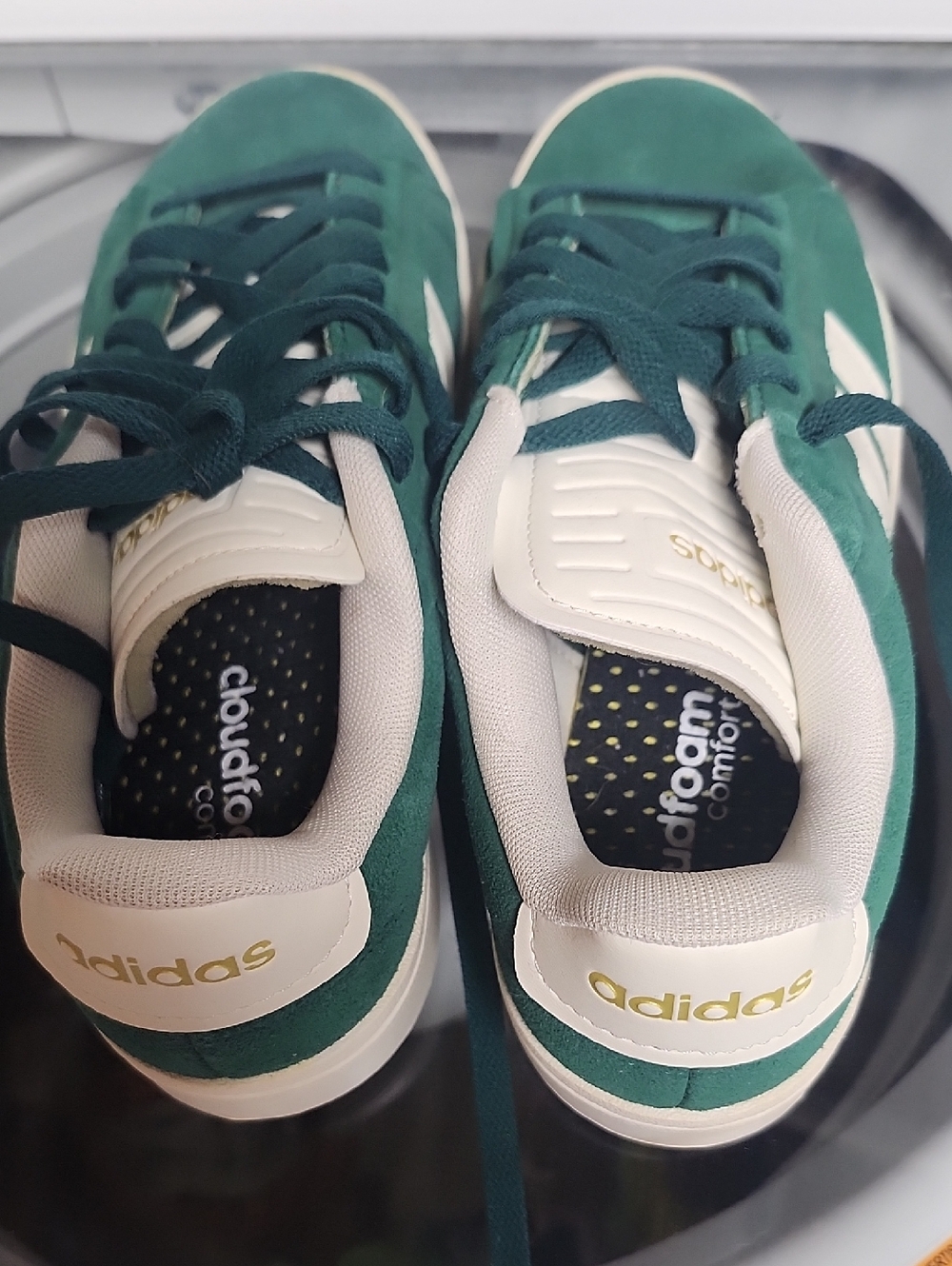 adidas Teal Suede Low-Top Sneakers with White and Gold Accents